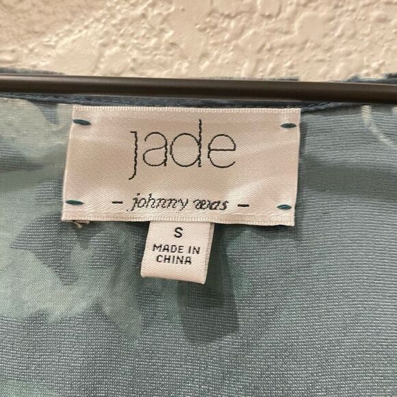 Jade Johnny Was Green Silk Floral Velvet Burnout Tiered Long Sleeve Top Small - Picture 4 of 10